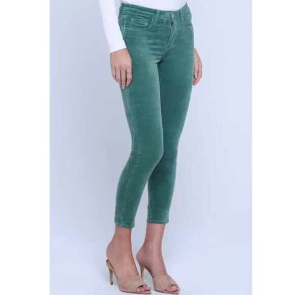 L'AGENCE 'Margot' Velvet High-Rise Crop Skinny Jeans, Frosty Spruce (Green) - Picture 2 of 3